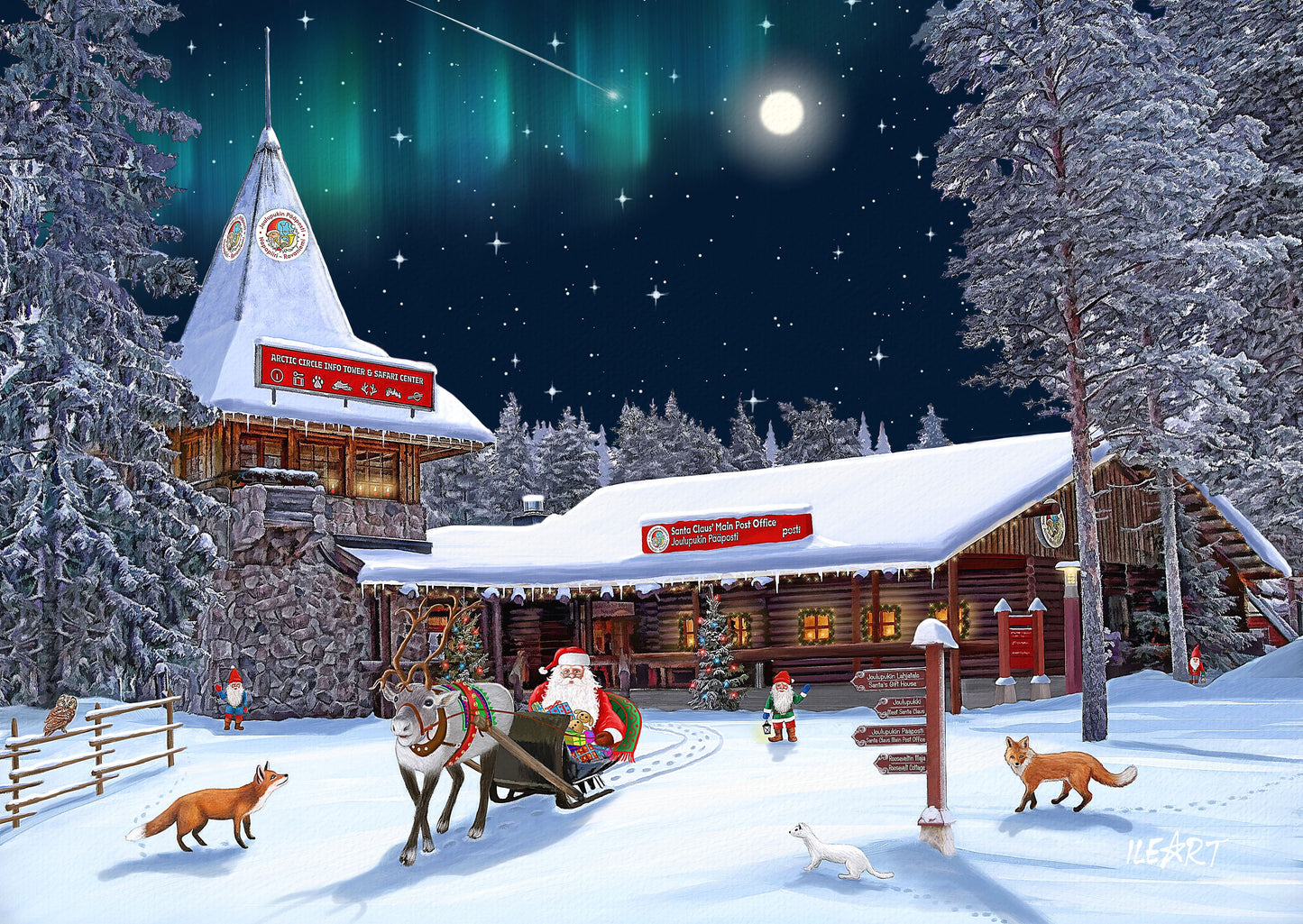 Joulukortti Joulupukin Pääposti yöllä, Rovaniemi