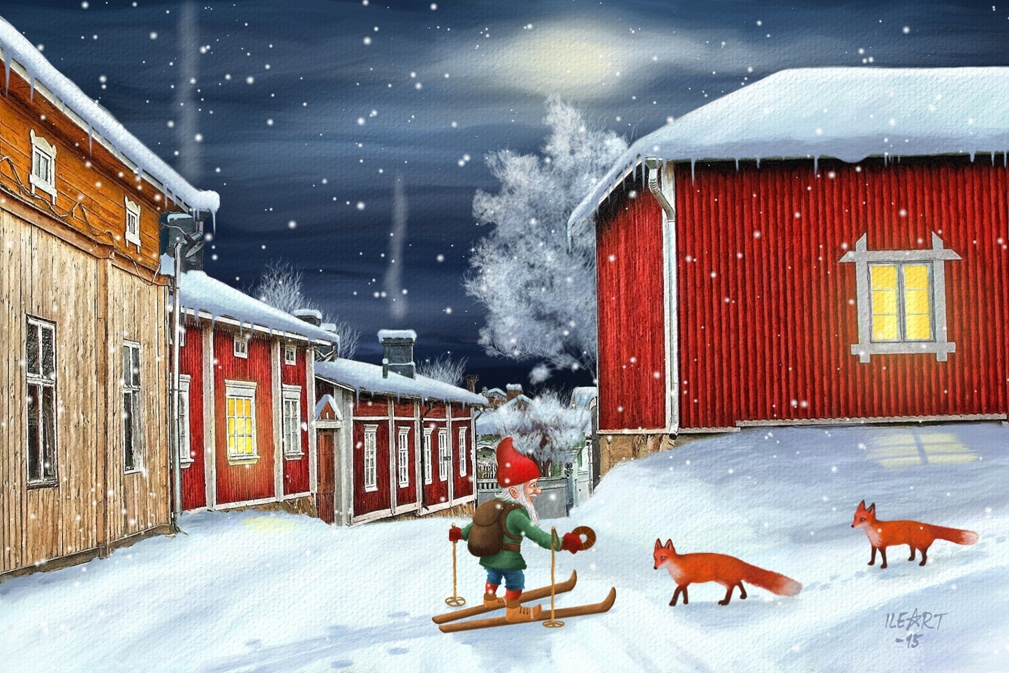 Joulukortti Vanha Rauma, Tonttu ja ketut