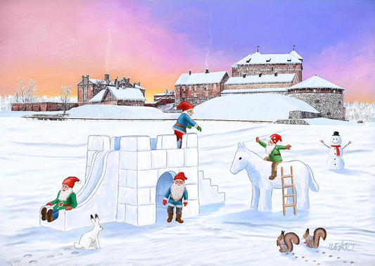 Joulukortti Hämeen linnan tontut