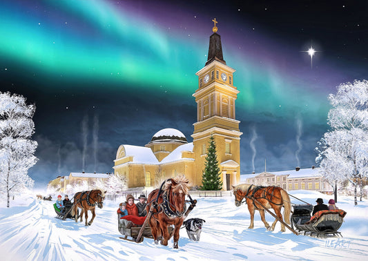 Joulukortti Oulun tuomiokirkko