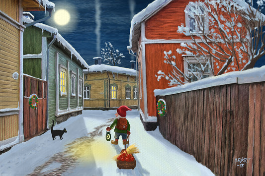 Joulukortti Vanha Rauma, Tonttu ja kissa